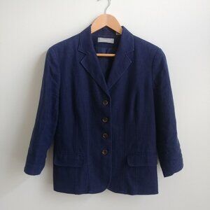 Liz Claiborne 100% linen lined blue blazer jacket 10 cropped bracelet sleeve